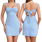 EYNMIN Women's Summer Lace Strap Mini Dress Sweetheart Neckline Bow Tie Backless A Line Short Graduation Dresses 2026