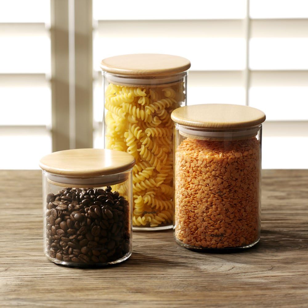 ProCook Glass & Wood Storage Jars Set of 3 Amazon.co.uk Kitchen & Home