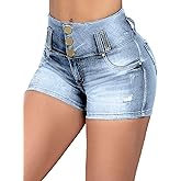 Flamingals Butt Lifting Shorts for Women High Waist Denim Jeans Shorts with Pockets Frayed Raw Ripped
