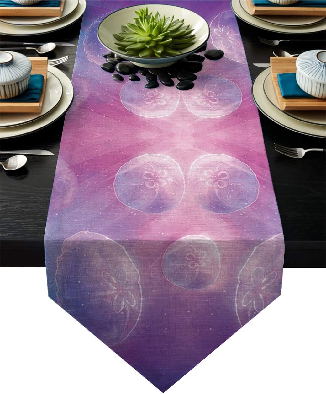 Fandim Fly Table Runner Sea Ocean Creature Aquatic Animals Jellyfish Table Runners for Catering Events, Dinner Parties, Wedding, Indoor and Outdoor Parties, 16 x 72 Inch