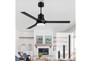 Biukis Ceiling Fans with Lights, 52 Inch Black Ceiling Fan with Light and Remote 3 Color 6 Speed Adjustable, Noiseless DC Motor, Outdoor Fan for Indoor Outdoor Patio Farmhouse Bedroom
