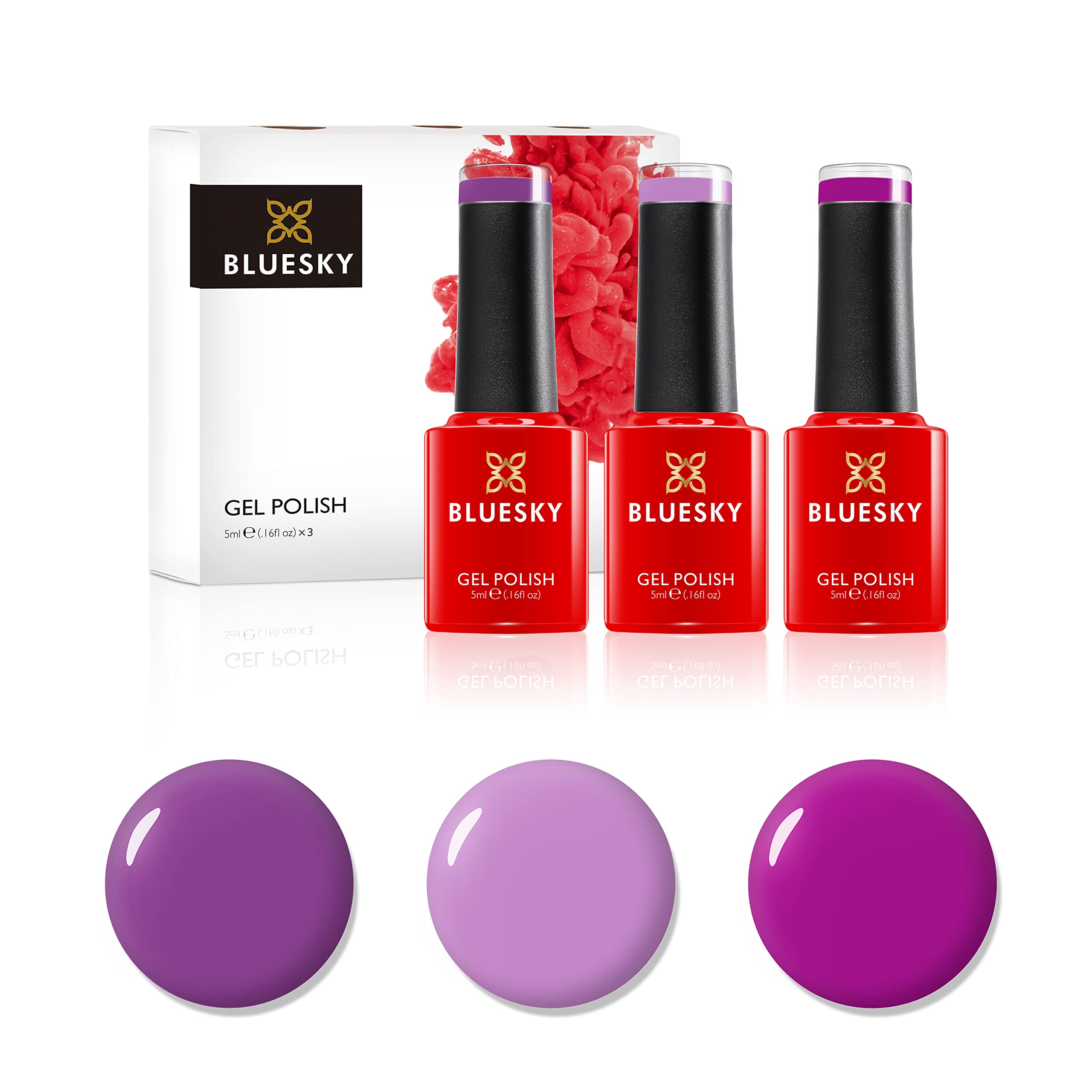 Bluesky Gel Nail Polish Set, Purple Pinks, Terra Rosa Dc080, Purple Pink A109, Purple Kingdom Dc089, 3 x 5 ml, (Requires Curing Under UV or LED Lamp)