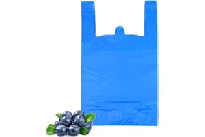 LazyMe T-Shirt Carry-Out Bags Plastic Grocery Bags with Handles Shopping Bags in Bulk Restaurant Bags, Standard Supermarket Size,12 x 20 inch (50 Pcs, Blue)