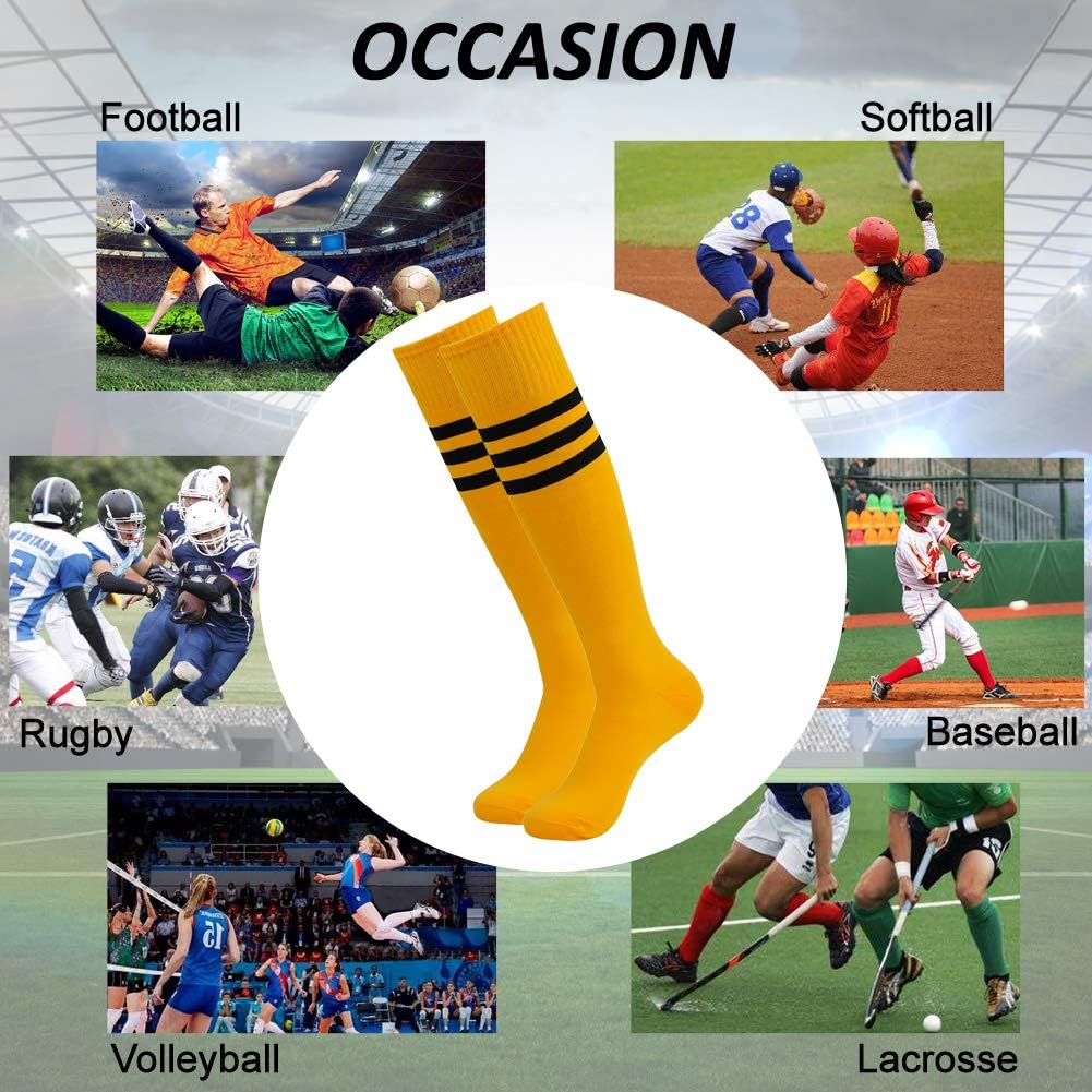 Soccer Socks, SUTTOS Unisex Cotton Knee High Triple Stripe Football Team Socks Athletic Tube Sock 2-10 Pairs: Clothing