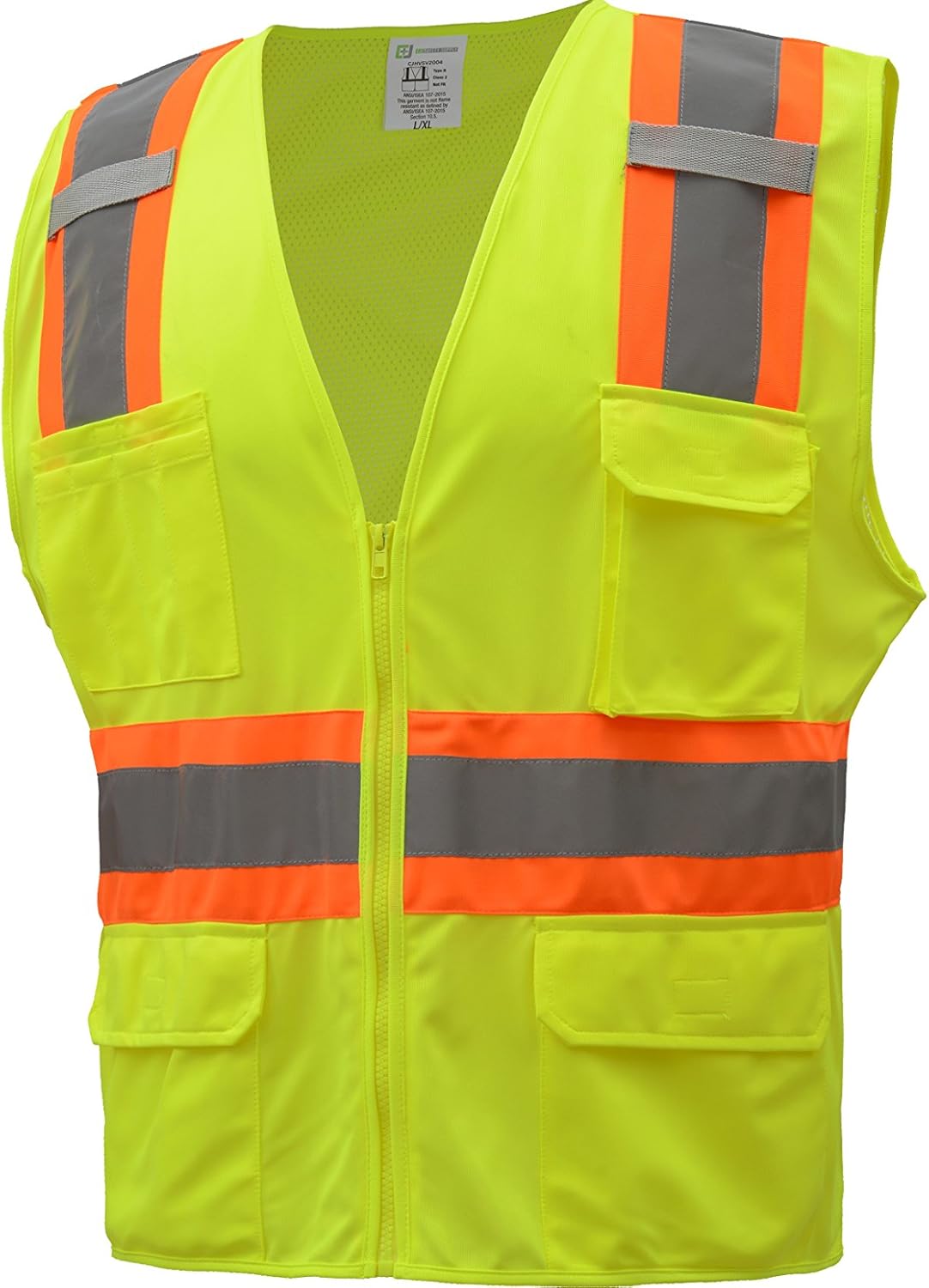 Vest Safety Surveyor Duty Heavy TwoTone CJHVSV2004 CJS (Solid Green) Large, (Extra 2 Class ANSI