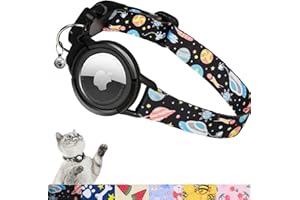 Upgraded AirTag Cat Collar, FEEYAR Integrated GPS Cat Collar with Apple Air Tag Holder and Bell [Black], Safety Elastic Band Tracker Cat Collars for Girl Boy Cats, Kittens and Puppies 9-13 Inch