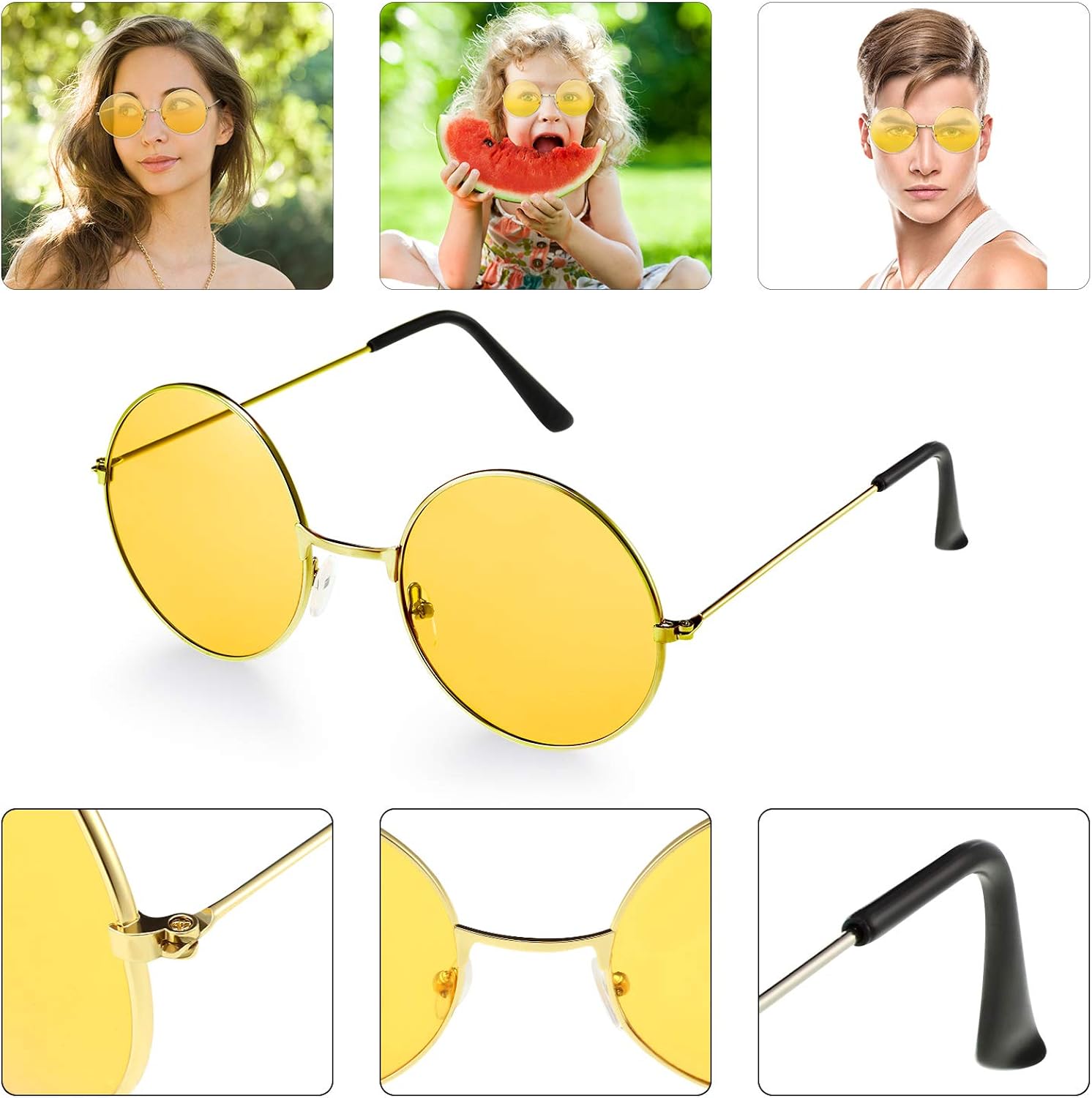 2 works Hippy Specs Sunglasses Retro Hippy Style Sunglasses Hippy Fancy Dress Costume Sunglasses Men Women Glasses (Orange Round Shape) - Image 4