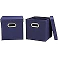 Household Essentials 33-1 Decorative Storage Cube Set with Removable Lids | Navy | 2-Pack