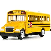 BDTCTK Diecast Yellow School Bus Toy Cars for Kids - 5 Inch Pull Back Car with Opening Doors and Rubber Tires