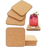 KITLAB Cork Coasters for Drinks, 8 Pcs Square Extra Thick Absorbent Cork Coaster Sets, Round Edge Drink Coaster, Cup Coasters for Kinds of Cups, Housewarming Gifts, Home Decor, 4 x 4 Inches