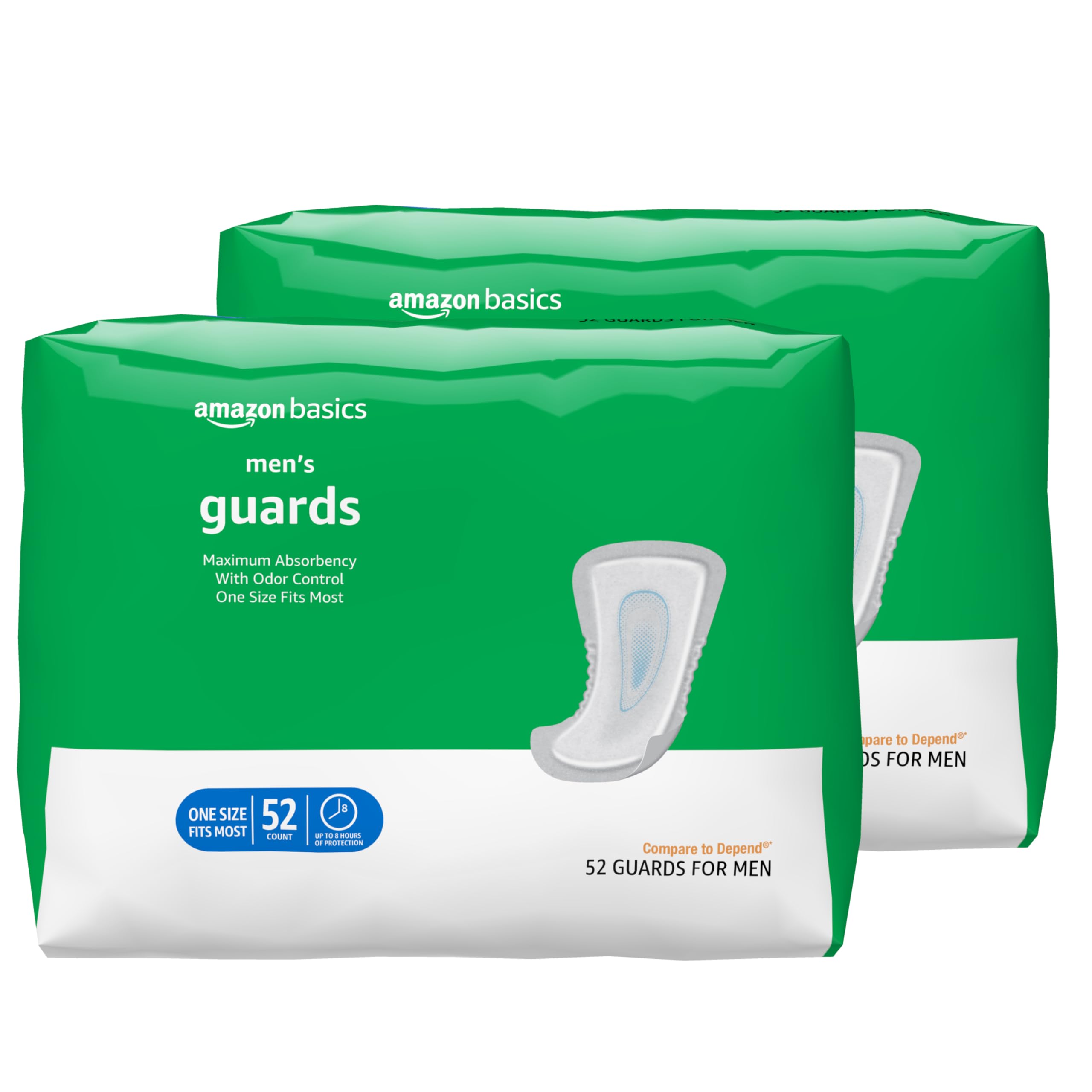 Photo 1 of Amazon Basics Men's Incontinence Guards, Maximum Absorbency, 104 Count, (2 Packs of 52)