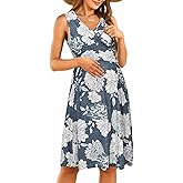 OUGES Womens V-Neck Sleeveless Summer Floral Maternity Dresses Nursing Gown Breastfeeding Dress