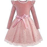 Seanrui Toddler Girls Christmas Dress Long Sleeve Ruffle Velvet Tutu Fall Winter Holiday Party Princess Dresses 1-6T
