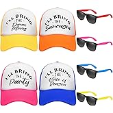 Hercicy 4 Set Funny Trucker Hat and Sunglasses for Women Colorful I'll Bring Saying Baseball Cap Adjustable Trucker Hat Bridal Bachelorette Party Cap