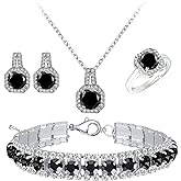 4pcs Cubic Zirconia Wedding Jewelry Sets for Bride Bridesmaid Cubic Zirconia Pendant Necklace Earrings Link Tennis Bracelet Open Ring Set for Women