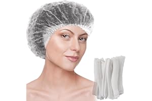 KEEBZXY Disposable Bouffant Cap 100 Pcs, 21inch Hair Net, Non-woven Elastic Dust Bouffant Cap Hair Nets for Food Service Workers Kitchen Labs & Beauty Salon Shower Cap for Women
