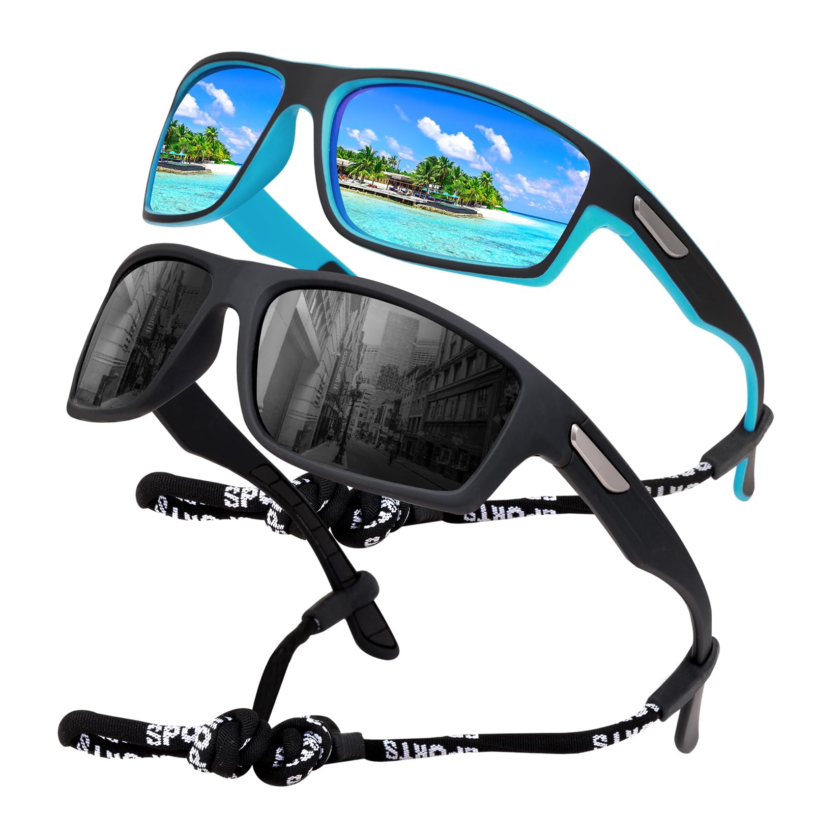 SKYWAY Polarised Sports Sunglasses for Men, Fishing Golf Hiking Running Cycling Glasses UV Protection Wrap Around Unbreakable Lightweight Sun Glasses Black/Blue