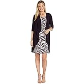 R&M Richards Women's Sheath Dress W/Flowing 3/4 Sleeves Jacket & Necklace | Daytime Semi-Formal Casual Style
