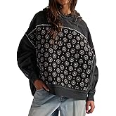 Lvpier Graphic Hoodies for Women Y2k Cute Flower Patchwork Long Sleeve Pullover Hoodies Preppy Quilted Sweatshirt Streetwear