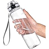OLDLEY Water Bottle, 32oz Motivational Sports Water Bottle with Time Marker - Times to Drink - Tritan, BPA Free, Wide Mouth Leakproof, Clear (1 Bottle)