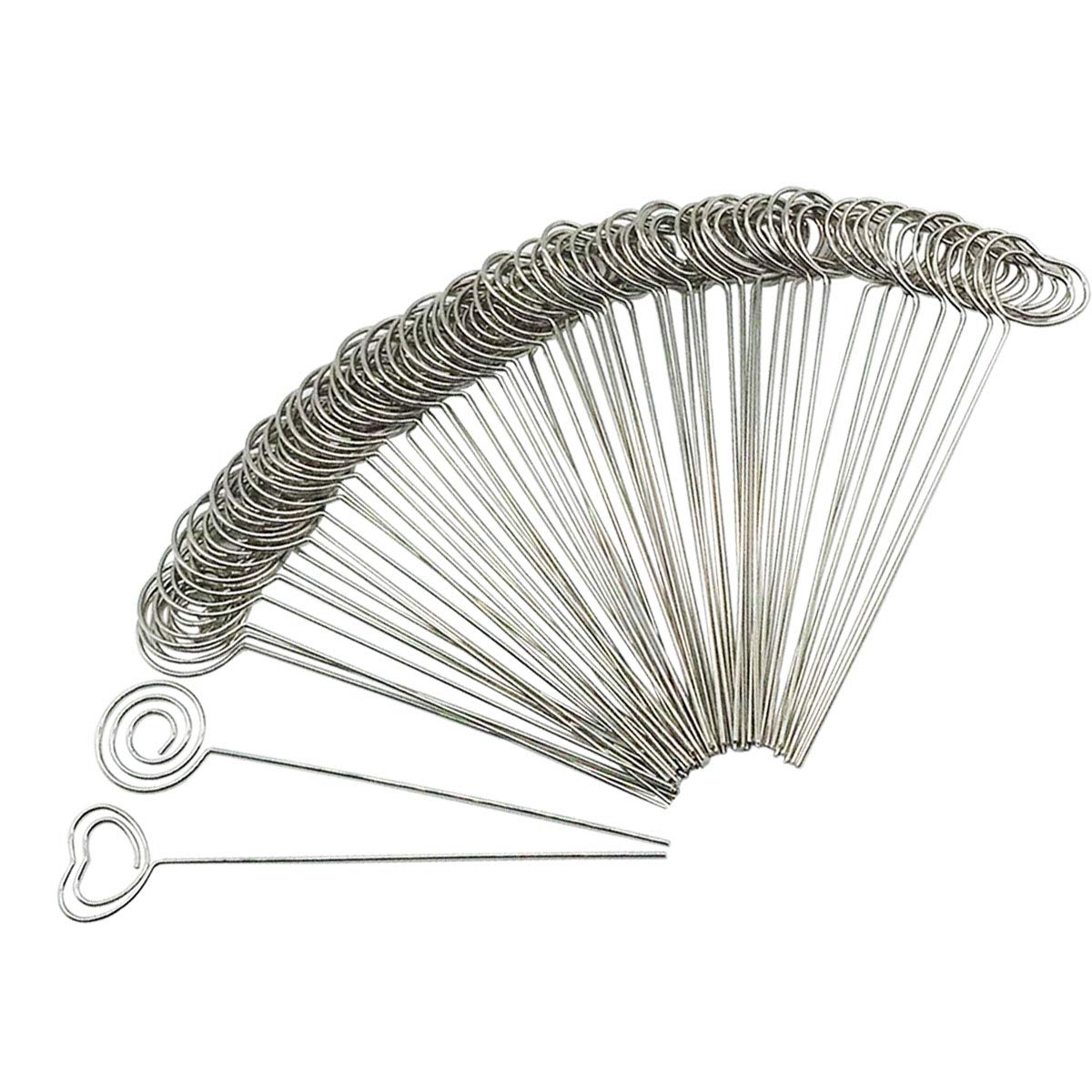 Woohome 60 Pcs Metal Wire Memo Clips Included 30 Pieces Heart Shape and 30 Pieces Round Shape for Offices, Schools, Supermarkets and Weddings, Silver