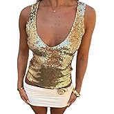 Sequin Tank Tops for Women Sparkle Glitter Sleeveless Party Club Crop Top Sexy Concert Disco Going Out Cami Vest