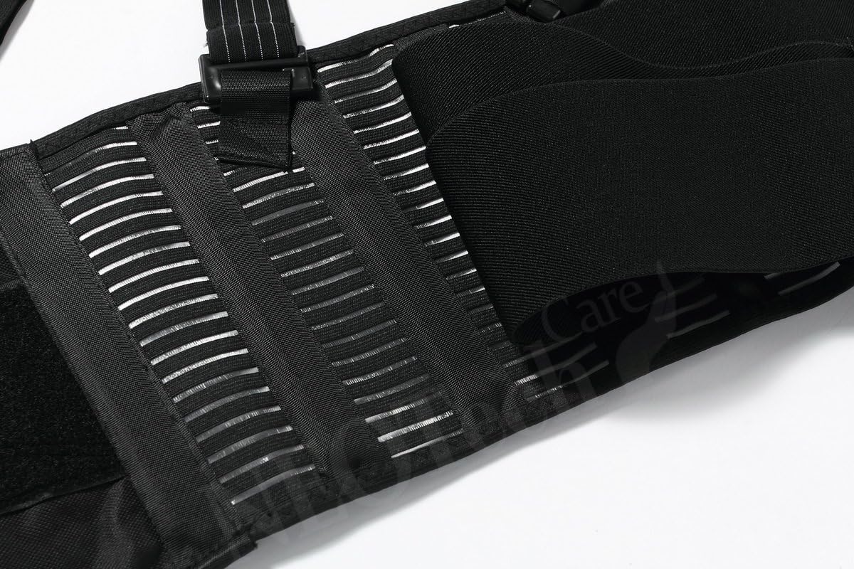 NeoTech Care Adjustable Back Brace Lumbar Support Belt with Suspenders, Black, Size L: Health & Personal Care