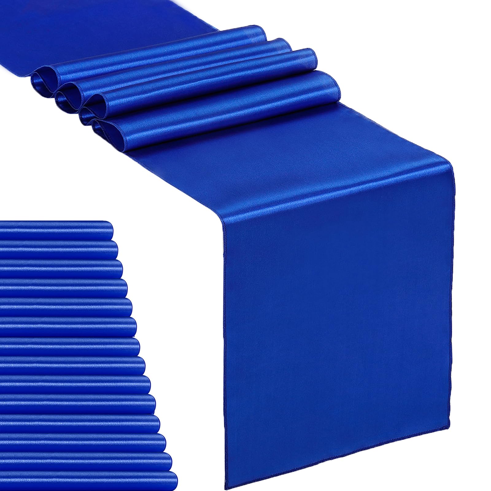 15-Pack Satin Table Runner Royal Blue 12 x 108 inches Long, Table Runners for Wedding, Birthday Parties, Banquets Decorations（15 Pack, 12x108 Inch, Royal Blue Image