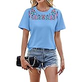 Women Mexican Embroidered Shirt Mexico T-Shirt Traditional Summer Blouse Boho Floral Embroidery Tunic
