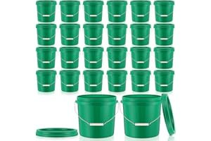 Tioncy 24 Pcs 2 Gallon Plastic Bucket with Lid Heavy Duty 2 Gallon Bucket Pail with Lid Handle for Storage Container Home Household Cleaning (Green)