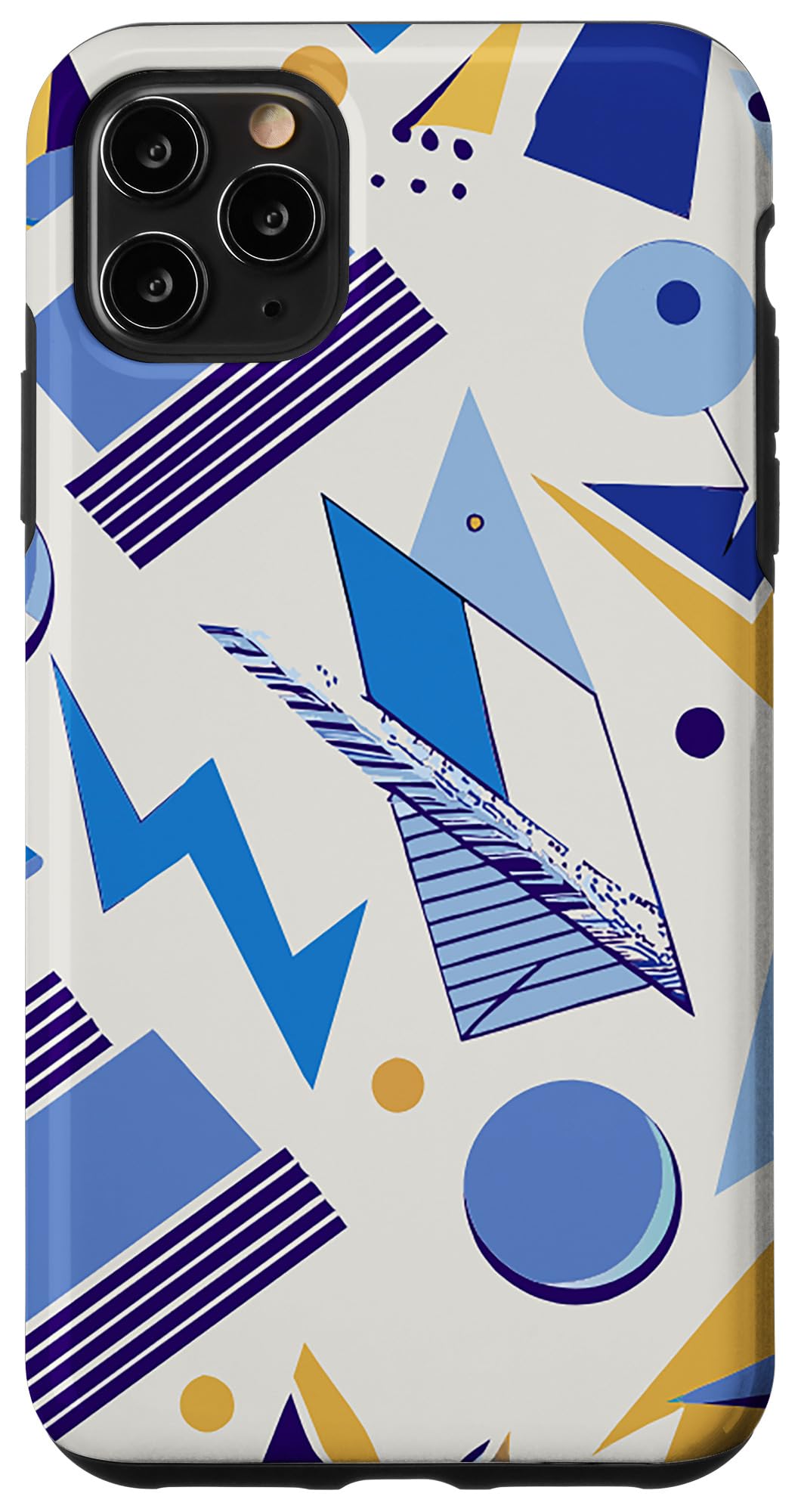 iPhone 11 Pro Max 1980'S GEOMETRIC SQUARE TRIANGLE PATTERN BLUE AND WHITE Case