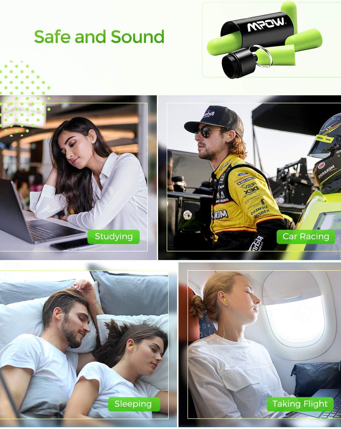 Mpow 055A Ear Plugs 60 Pairs, Super Soft Foam Ear Plugs 34dB SNR, Noise Reduction Hearing Protector, with Aluminum Carry Case, for Sleeping, Woodworking, Shooting, Travel, Loud Events-Green: Home Improvement