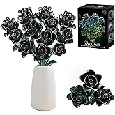 POP ISLET Black Rose Bouquet Building Blocks 585 Pieces,Flower Building Set for Adults,Valentine's Day Gift. Adjustable Stems,Toy Construction Blocks,for Botanical Lovers.Vase Not Included.