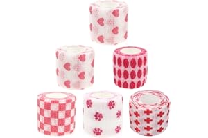 KEQCQE Self Adhesive Bandage Wrap Animal Cohesive Bandage Self Adherent Wrap First Aid Tape for Dogs Cats Horses Birds & Wrist Healing Ankle Sprain (2 Inch Pink White Set 6 Rolls)