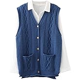 Minibee Women's Sweater Vest Casual Sleeveless Cardigan V-Neck Button Down Vest with Pockets