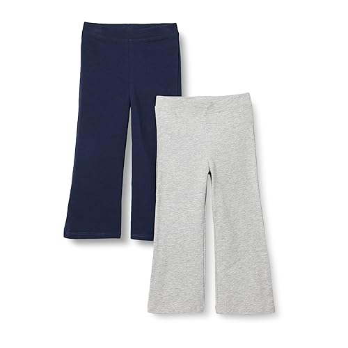 Amazon Essentials Girls' Slim-Fit Knit Flare Legging, Pack of 2, Navy/Light Grey Heather, X-Large