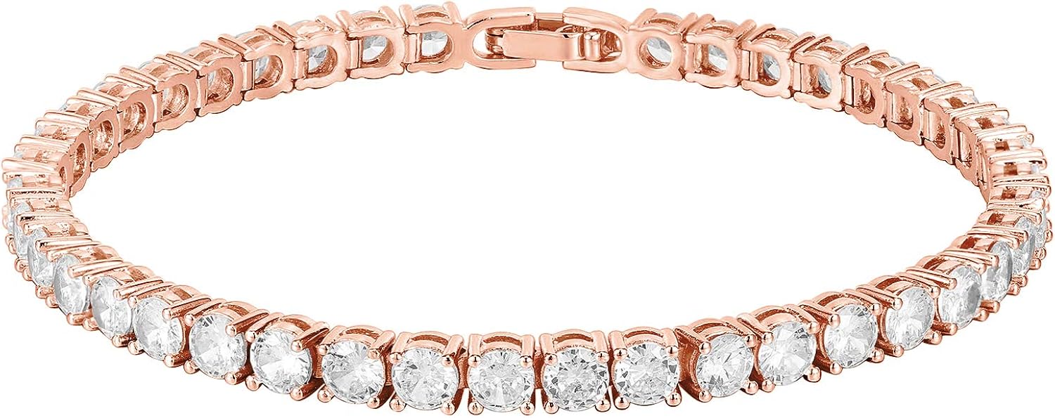 PAVOI 14K Gold Plated Cubic Zirconia Classic Tennis Bracelet Rose