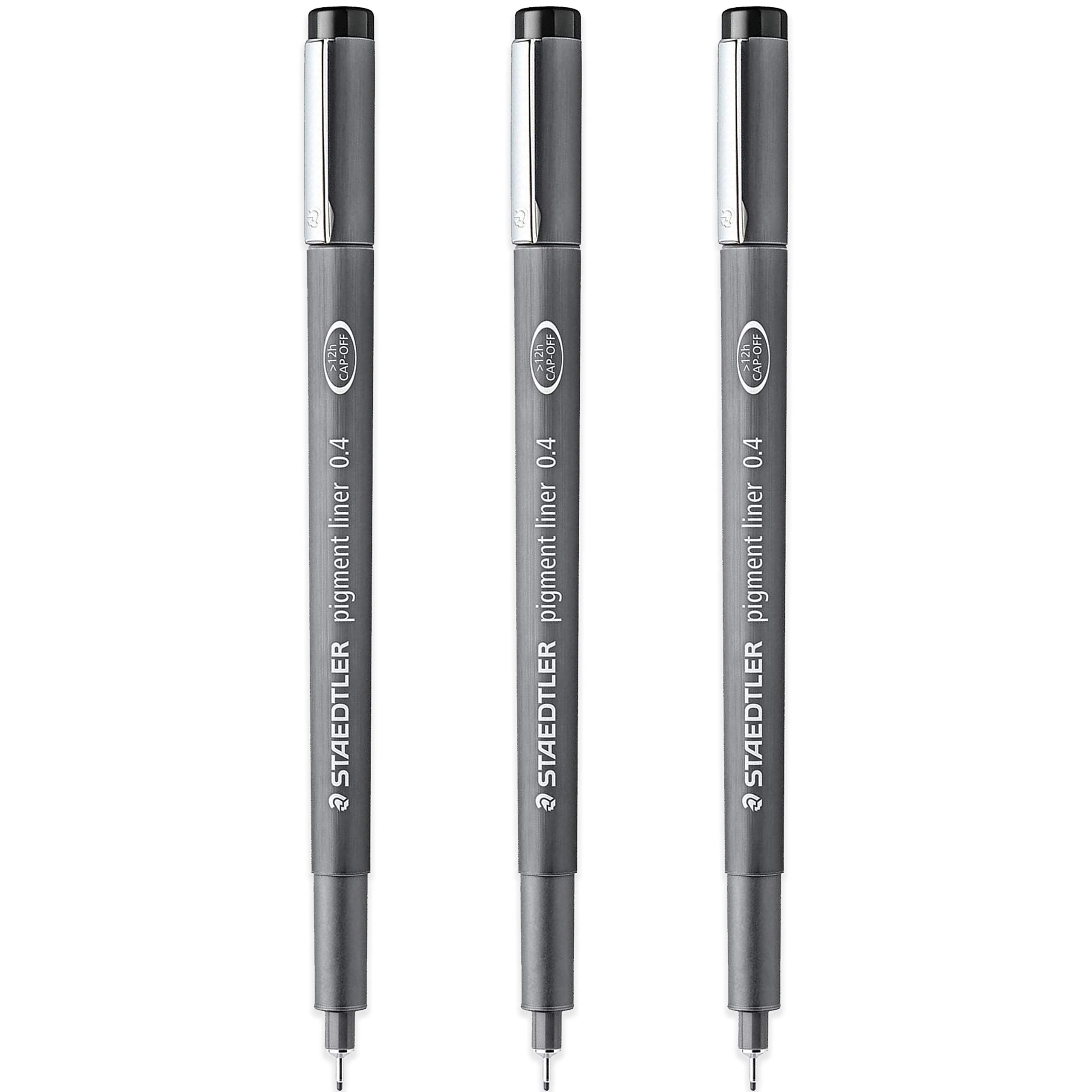 STAEDTLER 308 04-9 Pigment Liner Fineliner Pen - 0.4mm Nib - Black Ink - Pack of 3
