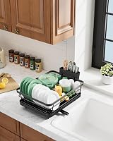 Kitsure Dish Drainer Rack Space-Saving Stainless Steel Black Large view 9