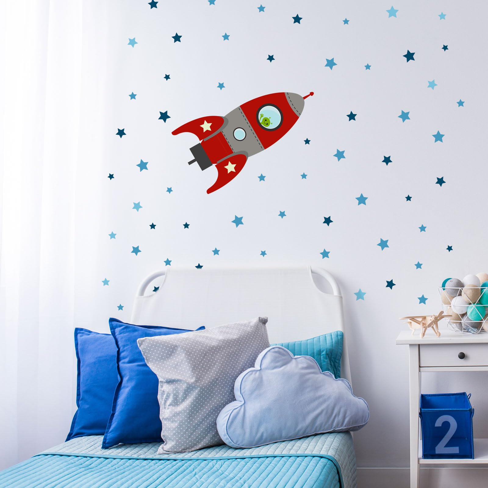 Stickerscape Blast Off Rocket Wall Sticker (Red - Large) | Nursery Wall Stickers, Space Wall Stickers, Nursery Wall Decor, Rocket Wall Decal | Easy to Apply, Cleanly Removable