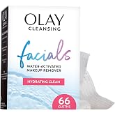 Olay Makeup Remover Wipes, Daily Facials Hydrating Face Cleanser for Normal to Dry Skin, Alcohol &amp; Fragrance Free, Soft Face Wash Towels, Travel Essentials for Women, Convenient Dry Cloths, 66 ct
