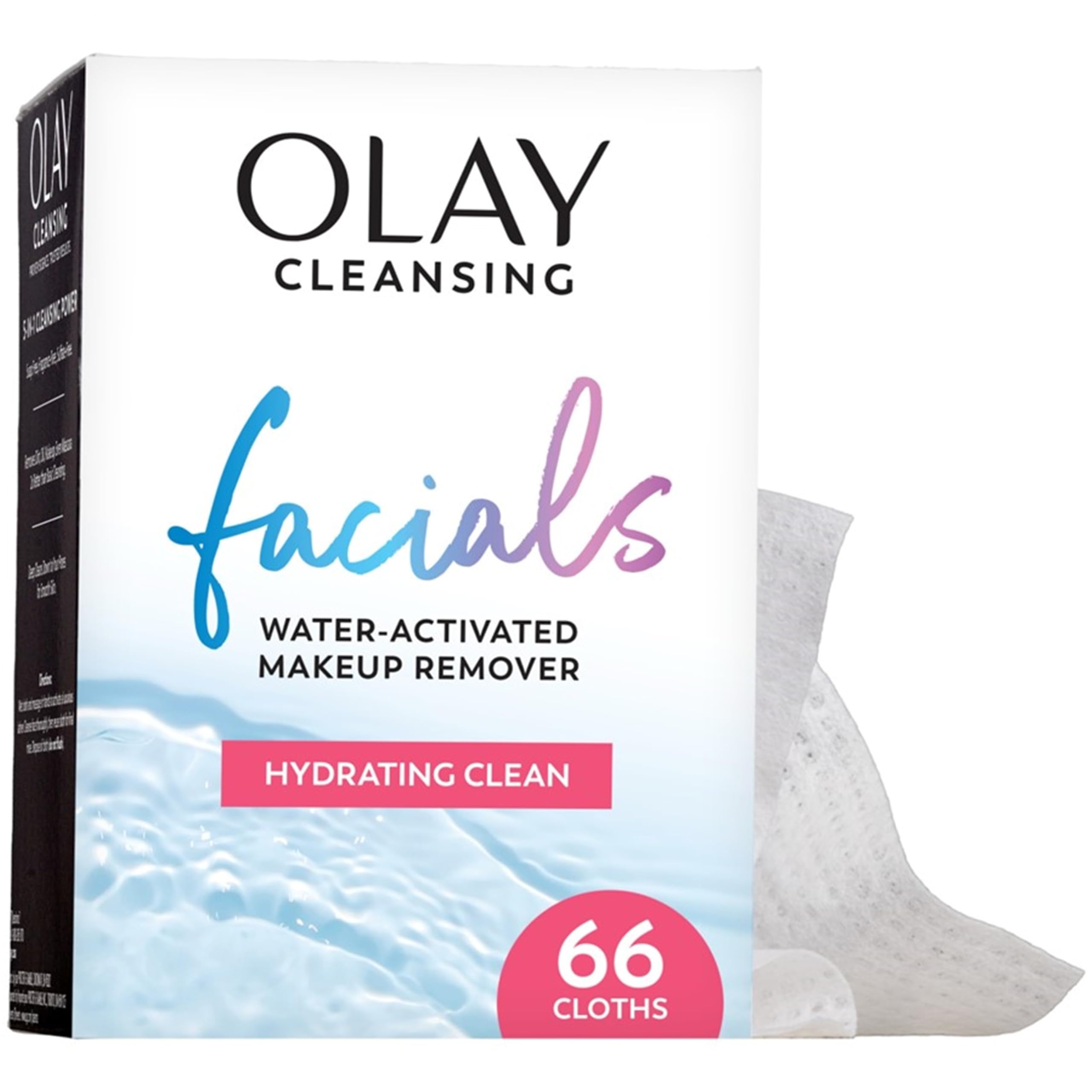 Olay Daily Facials Daily Clean Wipes, 4-in-1 Water Activated Cloths, 66 count Packaging may Vary