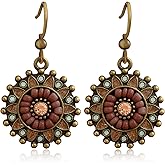 Gdpaddy Bohemian Vintage Copper Enamel Bead Sunflower Disc Lightweight Dangle Drop Earrings Handmade Daisy Hook Earrings For Women Jewelry Gifts