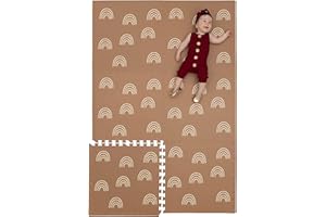 CHILDLIKE BEHAVIOR XL Baby Play Mats, 72”x48” Puzzle with 9 Foam Tiles, Crawling Mat with Interlocking Tiles, Puzzle Mat Pieces, Neutral Playmat for Toddlers & Infants Play Pen - Rainbow