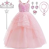 VPCAR 7 PCS Kids Good Witch Costume for Girls Pink Bubble Tulle Dress Princess Costume with Accessories Halloween Party