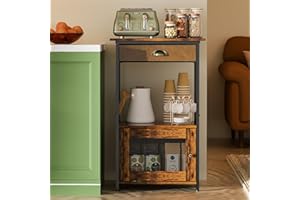 X-cosrack Coffee Bar Station, 3-Tier Small Coffee Stand Station with Storage, Farmhouse-Style Kitchen Microwave Stand Featuring 1-Door Cabinet Ideal for Living Room, Entryway, Kitchen
