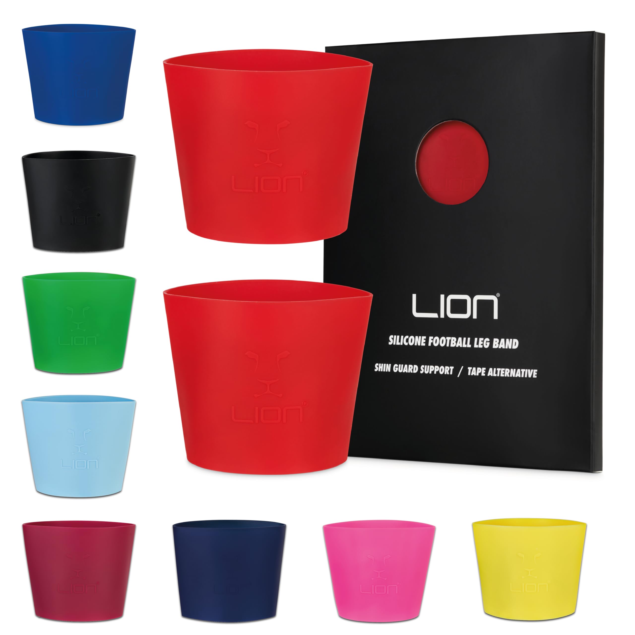 Silicone Football Leg Bands For Adults & Kids - The Tape Alternative To Hold Shin Pads In Place To Match Your Kit (Red)