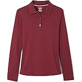 French Toast Girls' Picot Collar Polo Shirt with Long Sleeves (Kids Standard & Plus Size)