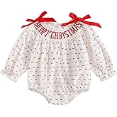 Vicaankue Newborn Infant Baby Girl Christmas Outfit Long Sleeve Smocked Bubble Romper Bow Ruffle Bodysuit Winter Clothes