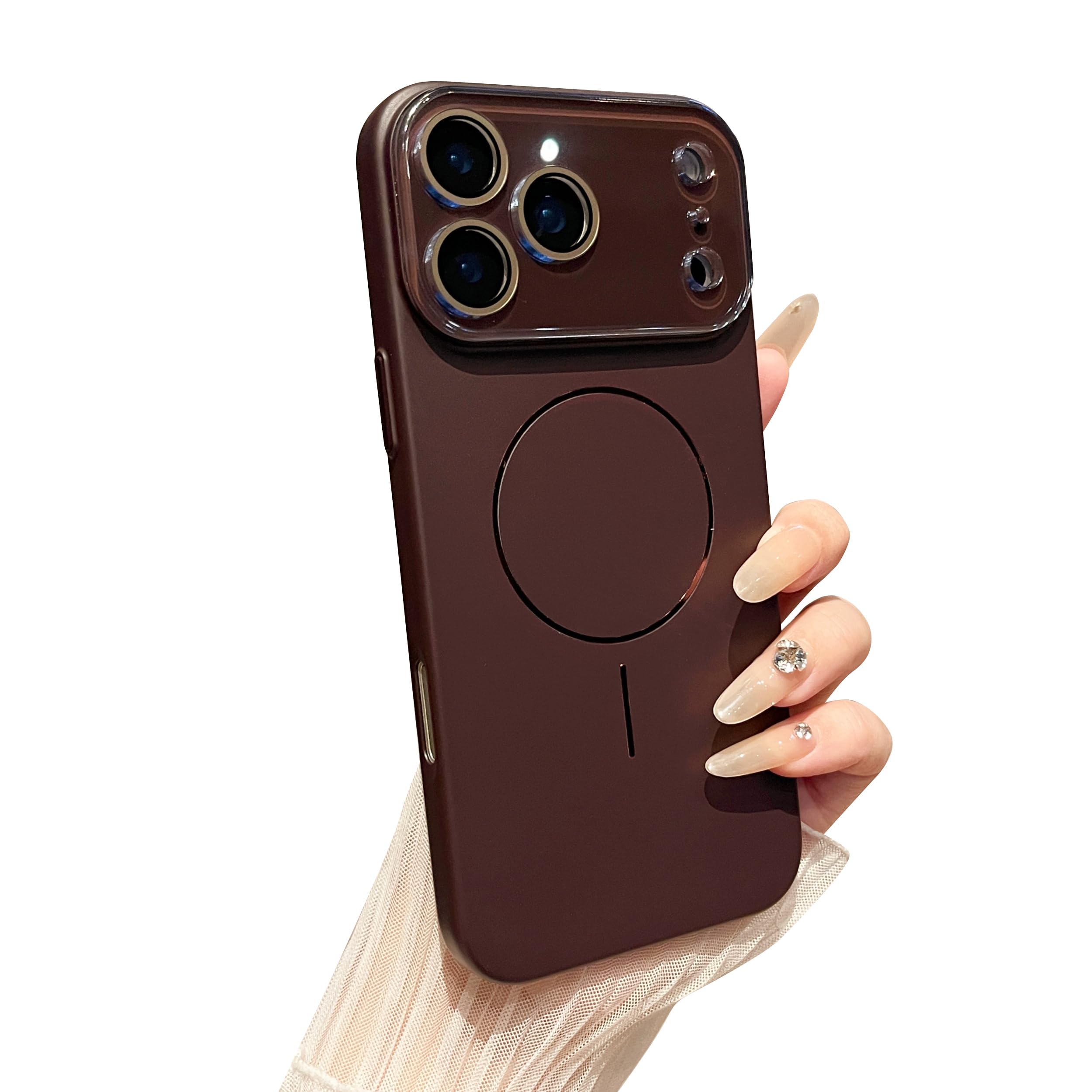 Caseative Solid Color Full Camera Len Protection Magnetic Case for iPhone, Compatible with MagSafe Wireless Charging (Wine Red,iPhone 15)